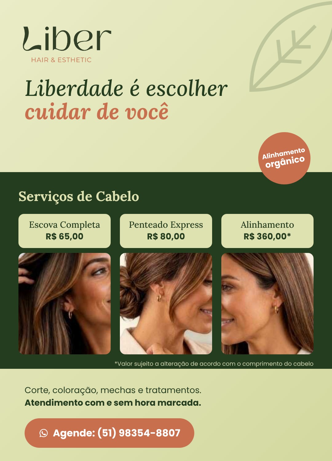Serviços de cabelo na Liber: escova, penteado e alinhamento